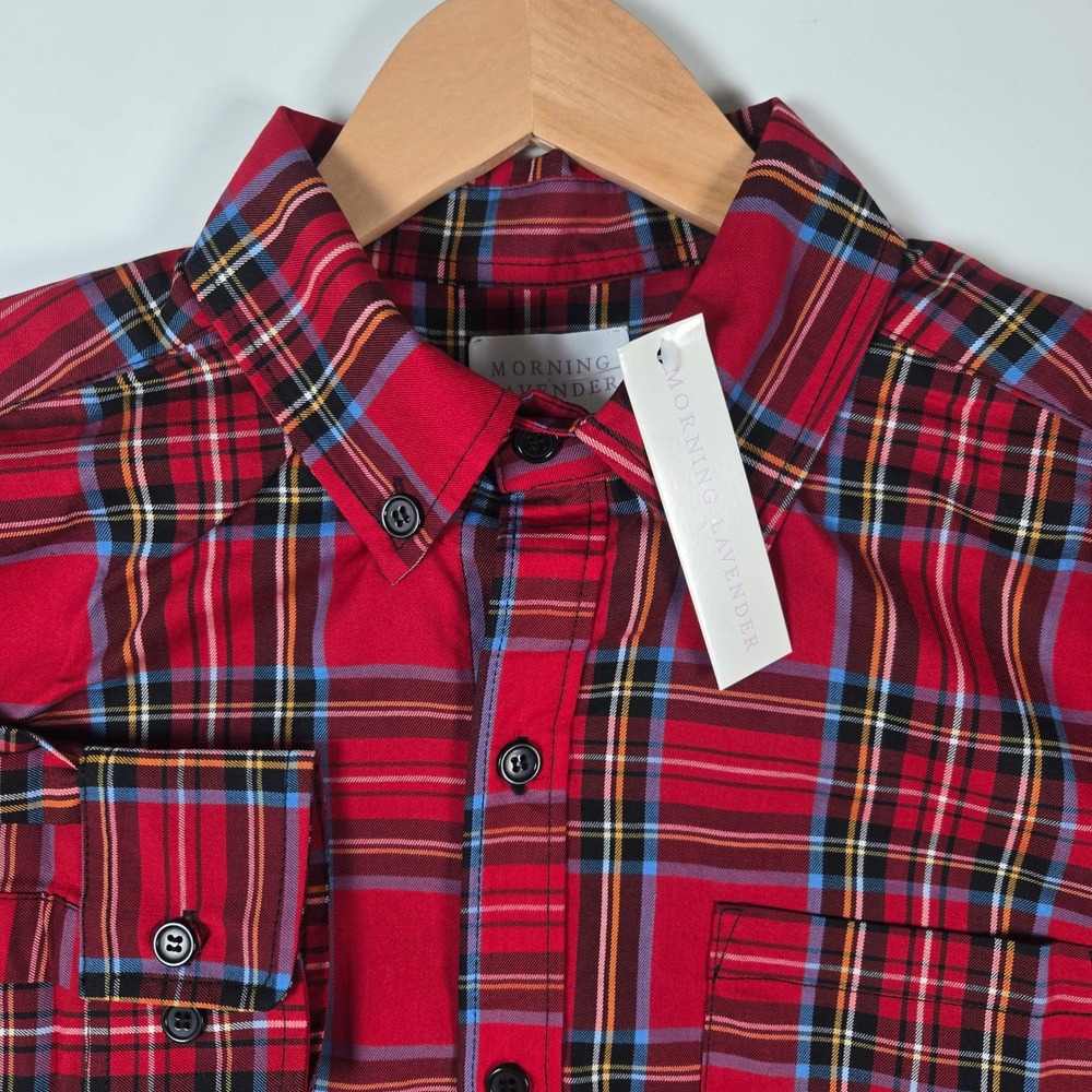 Morning Lavender Button‎ Down Men Large Red Plaid Long Sleeve Shirt NEW